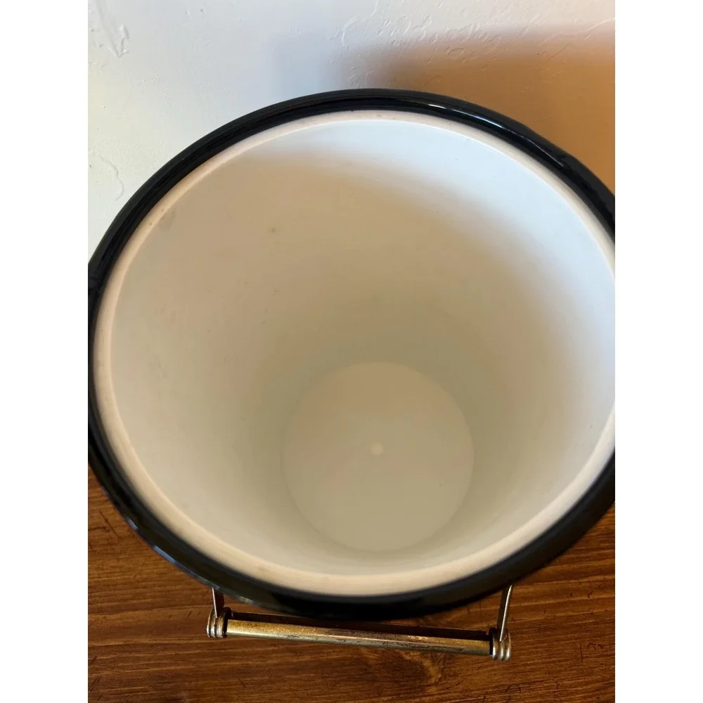 Vintage Chinoiserie Ice Bucket Faux Bamboo Handle Red and Black Intricate Design